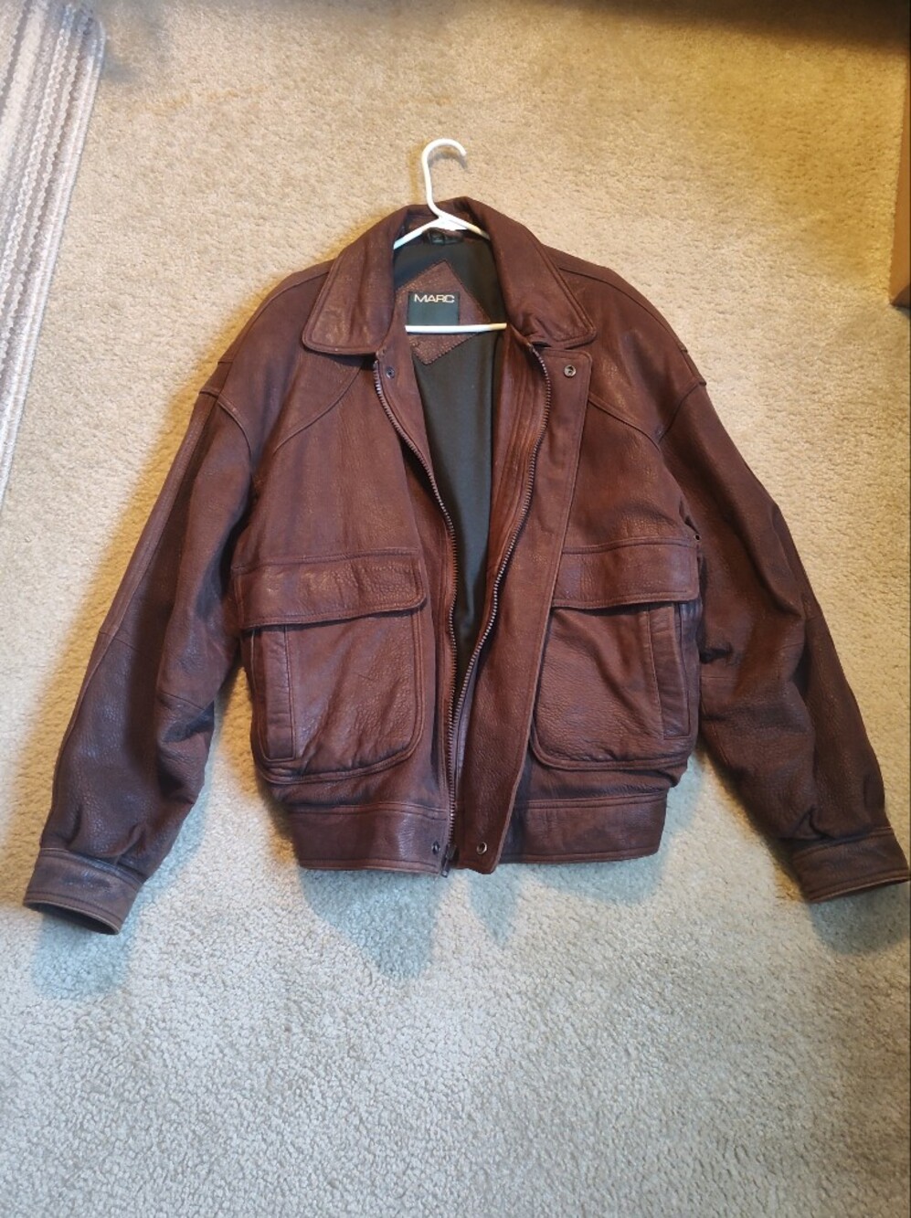 Vintage Andrew Marc Men's Dark Brown Leather Bomber Jacket